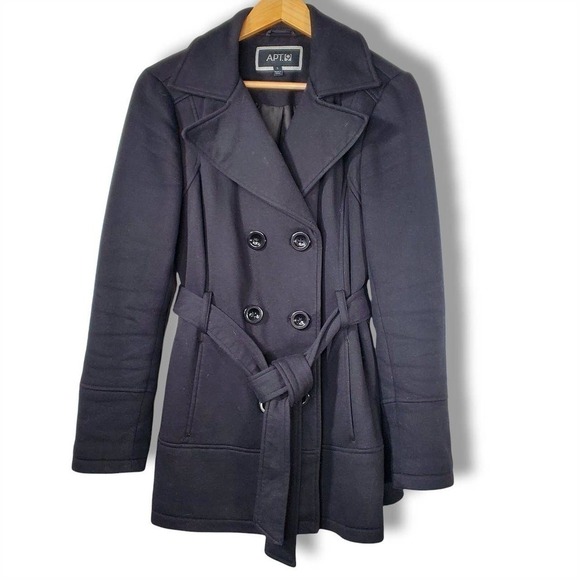 Apt. 9 Double Breasted Tie Waist Peacoat Black Size Small - Picture 1 of 12